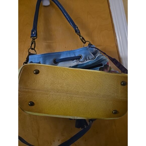 Anna by Anuschka Leather Beach 13x10.5 Crossbody Handbag Hand Painted - Picture 8 of 10